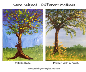 Comparison of palette knife and brush tree painting