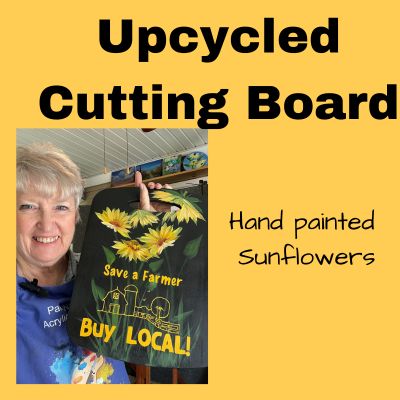 Upcycled Cutting board with hand painted sunflowers