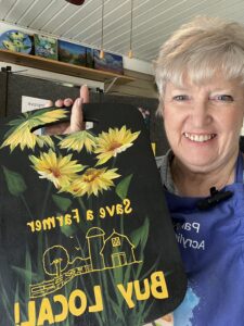 Upcycled cutting board with hand painted sunflowers