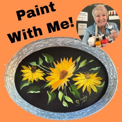 Paint With Me Sunflowers on Galvanized Tray